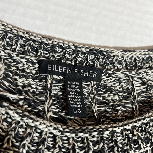 Eileen Fisher Black and White Cable Knit Crew Neck Sweater Size L - Picture 4 of 5
